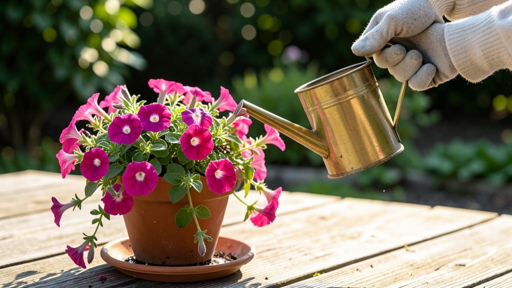 Watering Petunias in Pots: Soil Dry Test for Vibrant Blooms Without Wilting